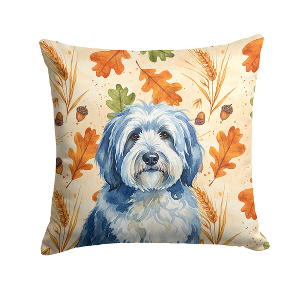 Blue and White Old English Sheepdog Heirloom Fall Throw Pillow 14" x 14" product image at NuMercy