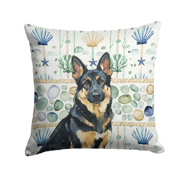 Black and Tan German Shepherd Coastal Sea Glass Throw Pillow 14" x 14" product image at NuMercy