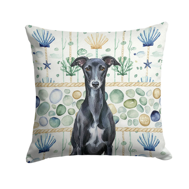 Black Whippet Coastal Sea Glass Throw Pillow 14" x 14" product image at NuMercy