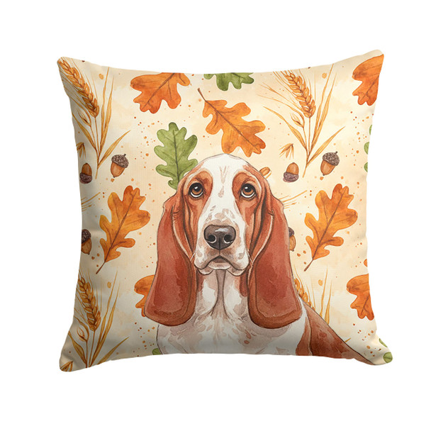 Red and White Basset Hound Heirloom Fall Throw Pillow 14" x 14" product image at NuMercy