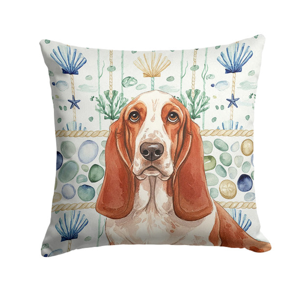 Red and White Basset Hound Coastal Sea Glass Throw Pillow 14" x 14" product image at NuMercy