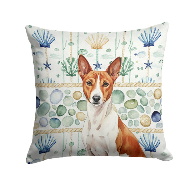 Red and White Basenji Coastal Sea Glass Throw Pillow 14" x 14" product image at NuMercy