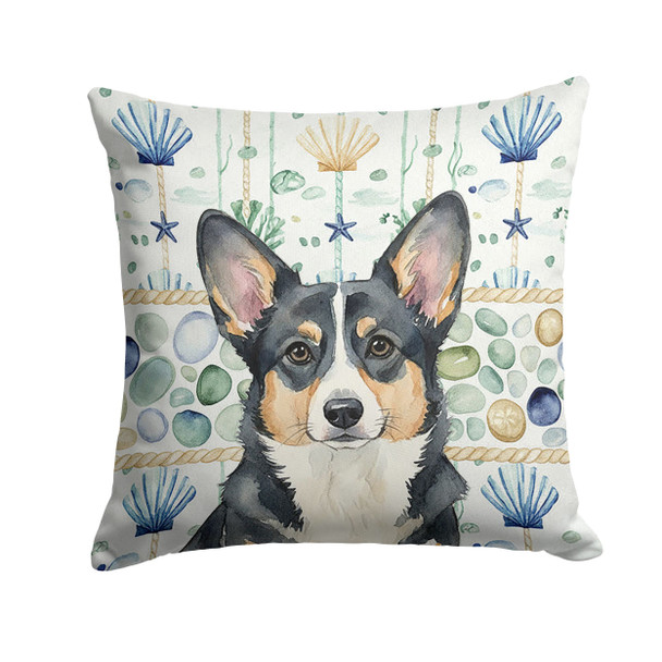 Black and White Cardigan Welsh Corgi Coastal Sea Glass Throw Pillow 14" x 14" product image at NuMercy
