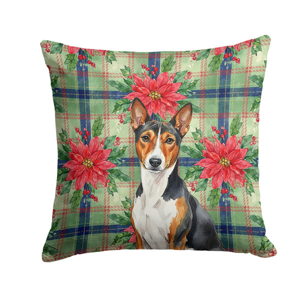 Tricolor and White Basenji Christmas Poinsettias Throw Pillow 14" x 14" product image at NuMercy