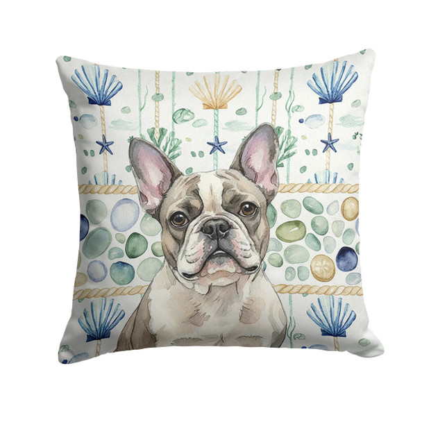Pied French Bulldog Coastal Sea Glass Throw Pillow 14" x 14" product image at NuMercy
