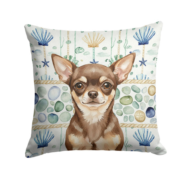 Chocolate Chihuahua Coastal Sea Glass Throw Pillow 14" x 14" product image at NuMercy