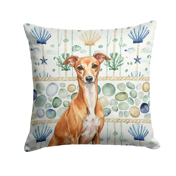 Red Italian Greyhound Coastal Sea Glass Throw Pillow 14" x 14" product image at NuMercy