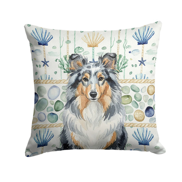 Blue Merle Sheltie Coastal Sea Glass Throw Pillow 14" x 14" product image at NuMercy