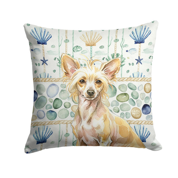 Hairless Palomino Chinese Crested Coastal Sea Glass Throw Pillow 14" x 14" product image at NuMercy