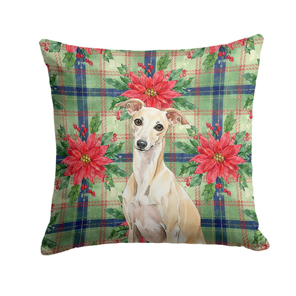 Cream Italian Greyhound Christmas Poinsettias Throw Pillow 14" x 14" product image at NuMercy