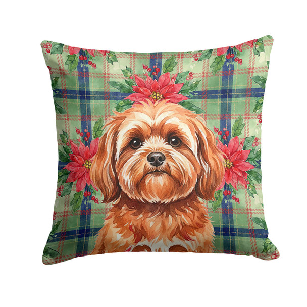 Red Lhasa Apso Christmas Poinsettias Throw Pillow 14" x 14" product image at NuMercy