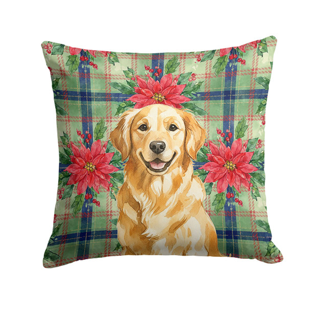 Golden Retriever Christmas Poinsettias Throw Pillow 14" x 14" product image at NuMercy