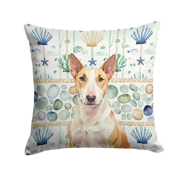 Fawn and White Bull Terrier Coastal Sea Glass Throw Pillow 14" x 14" product image at NuMercy