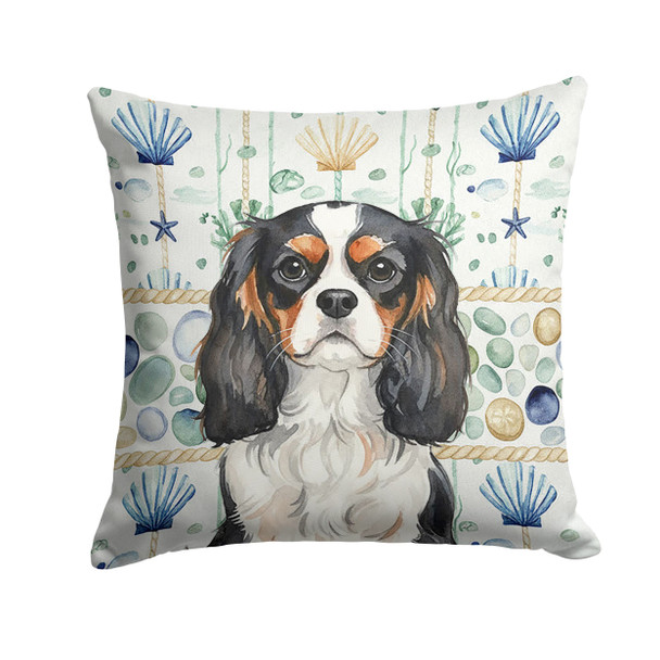 Tricolor Cavalier Spaniel Coastal Sea Glass Throw Pillow 14" x 14" product image at NuMercy