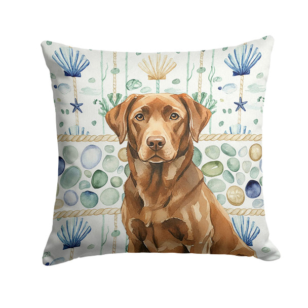 Chocolate Labrador Retriever Coastal Sea Glass Throw Pillow 14" x 14" product image at NuMercy