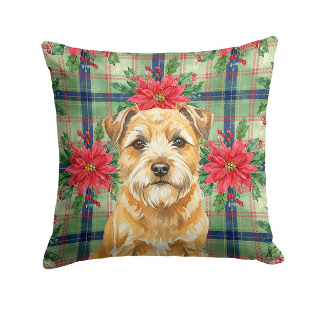 Wheaten Border Terrier Christmas Poinsettias Throw Pillow 14" x 14" product image at NuMercy
