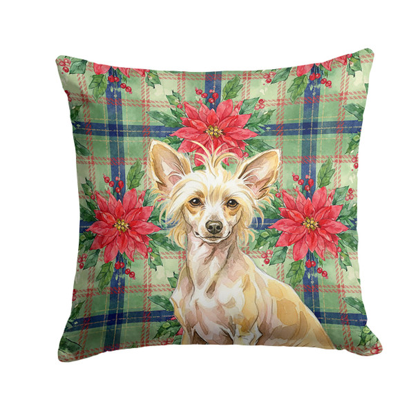 Hairless Palomino Chinese Crested Christmas Poinsettias Throw Pillow 14" x 14" product image at NuMercy