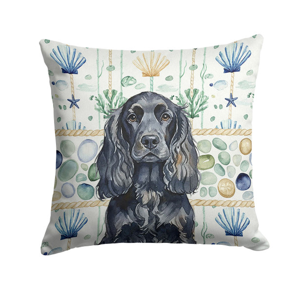 Black English Cocker Spaniel Coastal Sea Glass Throw Pillow 14" x 14" product image at NuMercy