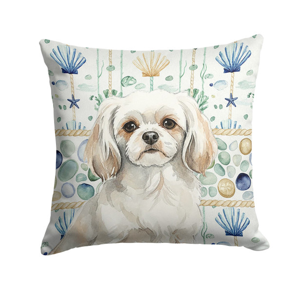 White Tibetan Spaniel Coastal Sea Glass Throw Pillow 14" x 14" product image at NuMercy