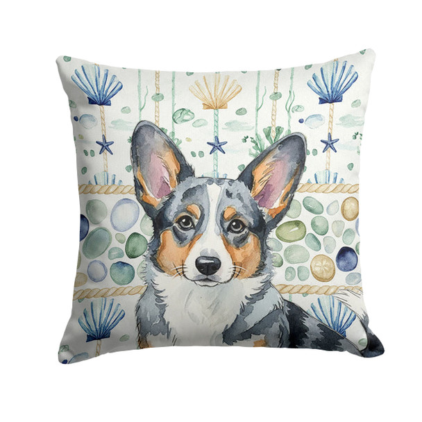 Blue Merle Cardigan Welsh Corgi Coastal Sea Glass Throw Pillow 14" x 14" product image at NuMercy