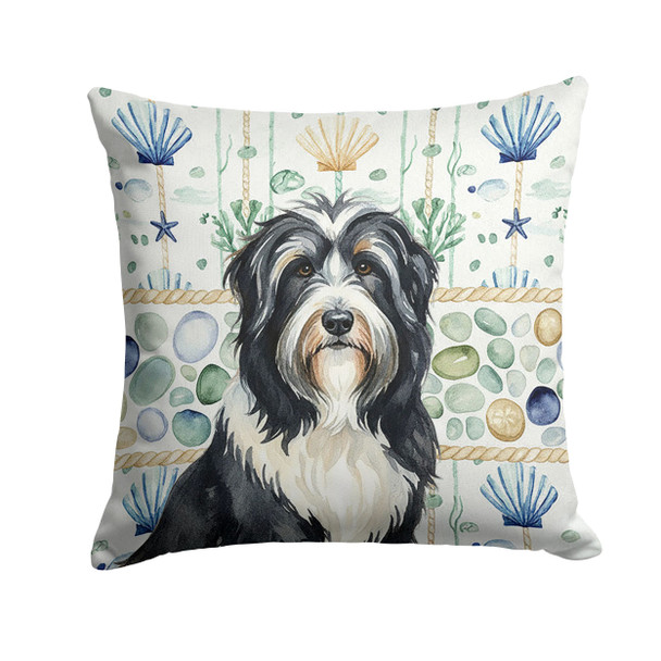 Black Bearded Collie Coastal Sea Glass Throw Pillow 14" x 14" product image at NuMercy