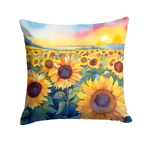 Kansas Sunflowers in Watercolor Throw Pillow 14" x 14" DAC1653 product image at NuMercy