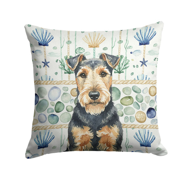 Welsh Terrier Coastal Sea Glass Throw Pillow 14" x 14" product image at NuMercy