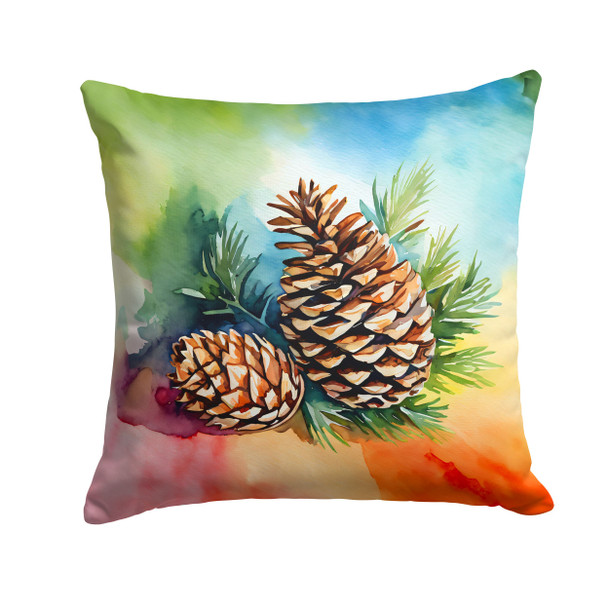 Maine White Pine Cone and Tassels in Watercolor Throw Pillow 14" x 14" DAC1665 product image at NuMercy