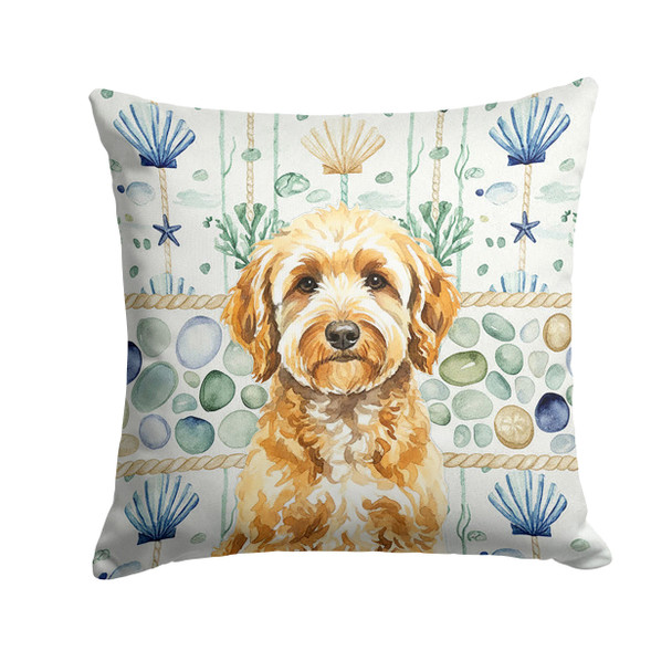 Goldendoodle Coastal Sea Glass Throw Pillow 14" x 14" product image at NuMercy