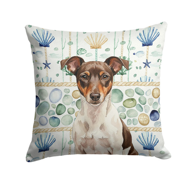 Chocolate and White Rat Terrier Coastal Sea Glass Throw Pillow 14" x 14" product image at NuMercy