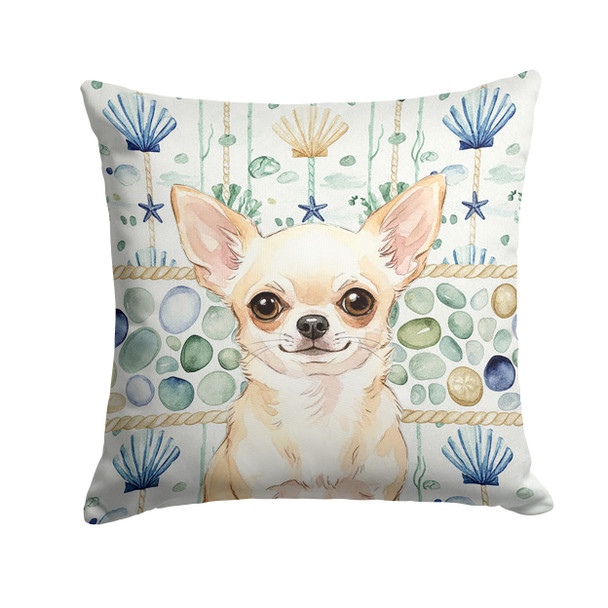 Cream Chihuahua Coastal Sea Glass Throw Pillow 14" x 14" product image at NuMercy