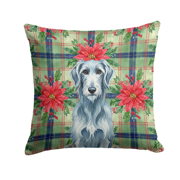 Blue-Gray Scottish Deerhound Christmas Poinsettias Throw Pillow 14" x 14" product image at NuMercy