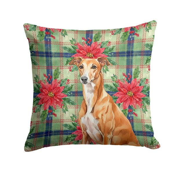 Red Greyhound Christmas Poinsettias Throw Pillow 14" x 14" product image at NuMercy