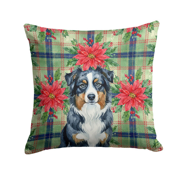 Black Australian Shepherd Christmas Poinsettias Throw Pillow 14" x 14" product image at NuMercy