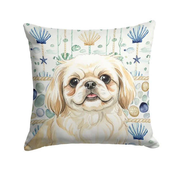 Cream Pekingese Coastal Sea Glass Throw Pillow 14" x 14" product image at NuMercy