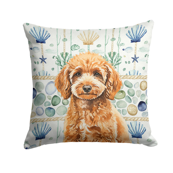 Miniature Apricot Poodle Coastal Sea Glass Throw Pillow 14" x 14" product image at NuMercy