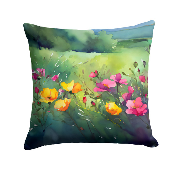 North Dakota Wild Prairie Roses in Watercolor Throw Pillow 14" x 14" DAC1696 product image at NuMercy
