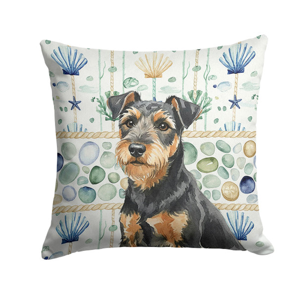 Black and Tan Lakeland Terrier Coastal Sea Glass Throw Pillow 14" x 14" product image at NuMercy