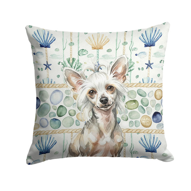 Hairless Mottled Pattern Chinese Crested Coastal Sea Glass Throw Pillow 14" x 14" product image at NuMercy