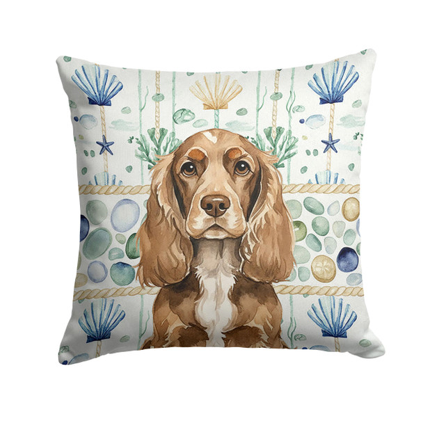 Chocolate Cocker Spaniel Coastal Sea Glass Throw Pillow 14" x 14" product image at NuMercy
