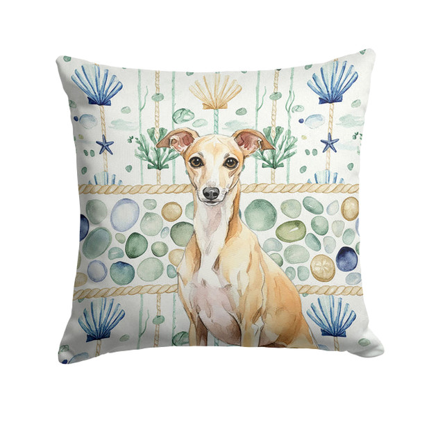 Fawn Italian Greyhound Coastal Sea Glass Throw Pillow 14" x 14" product image at NuMercy