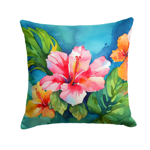 Hawaii Hawaiian Hibiscus in Watercolor Throw Pillow 14" x 14" DAC1644 product image at NuMercy