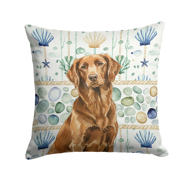Liver Flat-Coated Retriever Coastal Sea Glass Throw Pillow 14" x 14" product image at NuMercy
