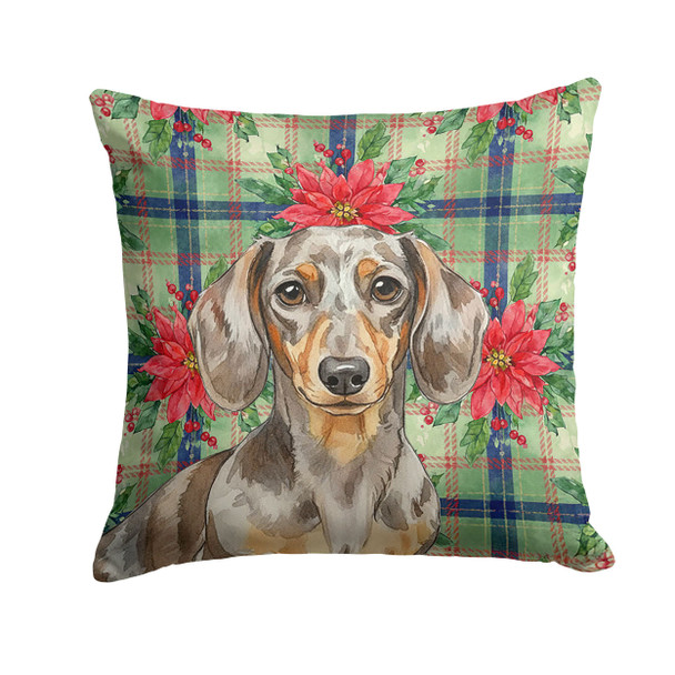 Dapple Dachshund Christmas Poinsettias Throw Pillow 14" x 14" product image at NuMercy
