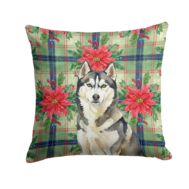Agouti Siberian Husky Christmas Poinsettias Throw Pillow 14" x 14" product image at NuMercy