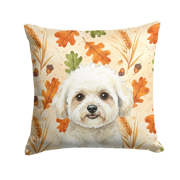 White and Cream Bichon Frise Heirloom Fall Throw Pillow 14" x 14" product image at NuMercy