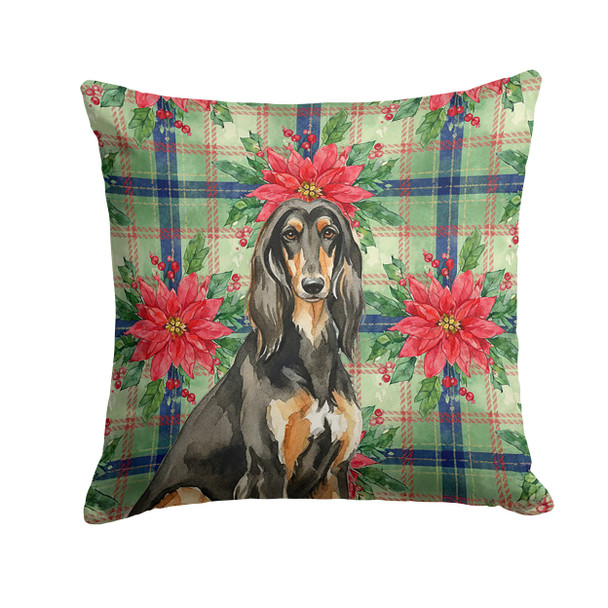 Black & Tan Afghan Hound Christmas Poinsettias Throw Pillow 14" x 14" product image at NuMercy