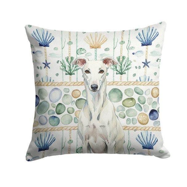 White Greyhound Coastal Sea Glass Throw Pillow 14" x 14" product image at NuMercy