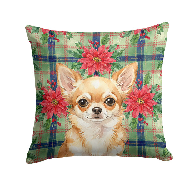Fawn Chihuahua Christmas Poinsettias Throw Pillow 14" x 14" product image at NuMercy