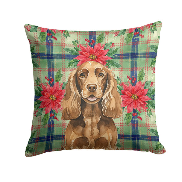 Liver English Cocker Spaniel Christmas Poinsettias Throw Pillow 14" x 14" product image at NuMercy